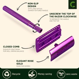 Zomchi Safety Razor for Women, Women's Razor with Razor Stand with 10 Blades, Double Blade Razor, Metal Razor for Women, Fits All Double Blade Razor Blades (Purple Suit)