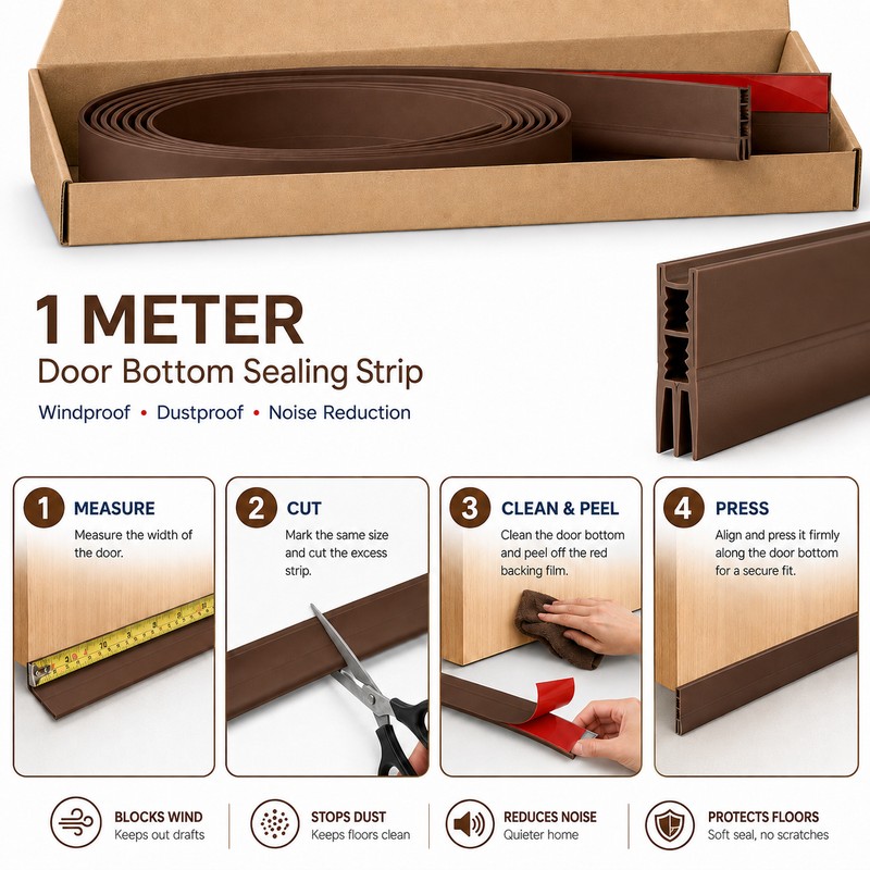 Self-Adhesive Door Draft Stopper Strip, Rubber Bottom Seal for Doors