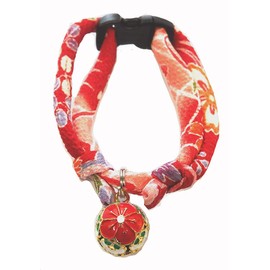 Collar: Cat Collar Charm for Cats (Autumn Leaves, Plum Red), Safety Buckle, Accessory, Choker, Soft Fabric That Does Not Burden Your Neck or Coat (Adjustable), Asakusa, Kyoto, Crepe, Japanese Style,