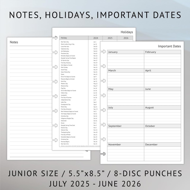 2025-2026 Planner Refills for 8-Discbound Notebooks, Weekly and Monthly Appointment