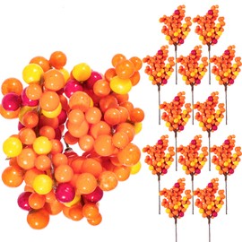 Whaline Artificial Berry Stems 12 Pack Fall Floral Picks and Sprays 5.9 Inch Autumn Orange Berry Twig Stem Branches for Autumn Thanksgiving Harvest Christmas Tree Wedding Holiday DIY Crafts Decoration