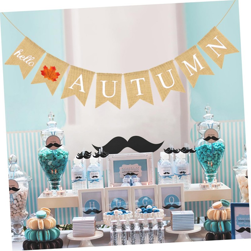 STOBAZA 3pcs Maple Leaves Banner Linen Thanksgiving Bunting Swallowtail Garland