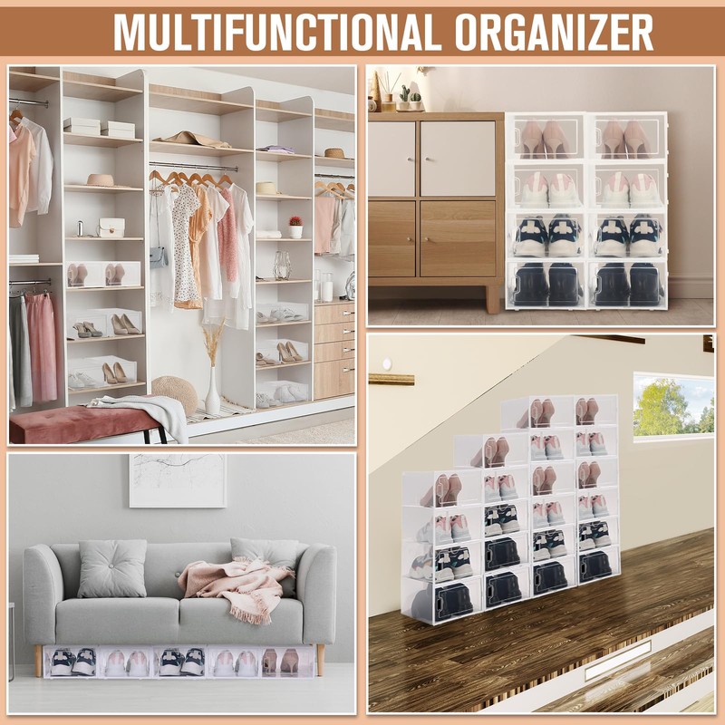 CroBlissful 24 Pack Large Shoe Storage Box Fit Size 10