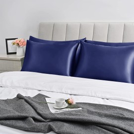 Imperial Rooms Satin Pillow Cases 2 Pack – Navy Pillowcases For Hair and Skin Standard Size Satin Silk Pillowcases with Envelope Closure Hypoallergenic 50 x 75 cm