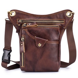 Myunxui Genuine Leather Drop Leg Bag for Men Women Waist Hip Pack Messenger Shoulder Motorcycle Thigh Purse Hip Pouch Waist Fanny Pack Outdoor Sporting Hicking Pouch Belt Bumbag Coffee