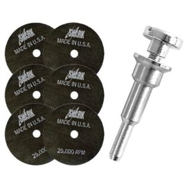 Shark Industries USA PN-12730 Die Grinder Cut-Off Wheel and Mandrel Kit, 3-Inch x 1/16" x 3/8” Shark Type-1 Double-Reinforced Thin Wheels, 54 Grit (6 Cutting Discs and 1 Mandrel)