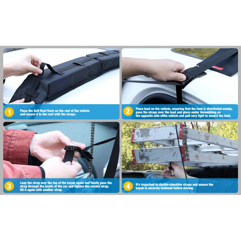 AUTOXBERT Universal Foldable Car Roof Rack Soft Pads With Straps