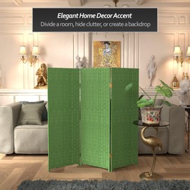 4 ft. Short Woven Fiber Folding Screen - Light Green - 3 Panel