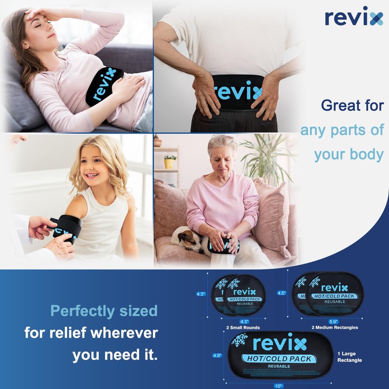 REVIX Ice Packs for Injuries, 5 Pack Hot & Cold
