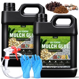 Mulch Glue - 128oz Concentrate Gravel Glue Strong Landscape Adhesive with Applicator for Landscaping, Garden - Safe Ready to Use Mulch Lock Gravel Stabilizer Glue for Pea Gravel, Rock, Leaf, Bark
