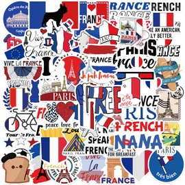 France Stickers for Laptop (50 Pieces), Gift for Children, Teenagers, Adults, Boys, France Stickers, Waterproof Vinyl Stickers for Scrapbooking, Skateboard, Car, Luggage