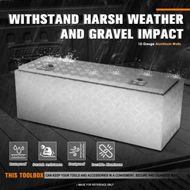PM PERFORMOTOR Heavy Duty Diamond Plate Tool Box, Waterproof Square Truck Storage Organizer Chest for Pick Up Truck Bed, RV Trailer with T-Handle Lock and Keys, 47'' W X 18''D X 18''H, Silver