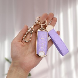 Seedwee for Mazda Key Fob Cover, Soft TPU Keys Protector Bling Key Fob Keychain for Mazda 3 6 8 Miata MX-5 CX-3 CX-5 CX-7 CX-9 Gold Purple