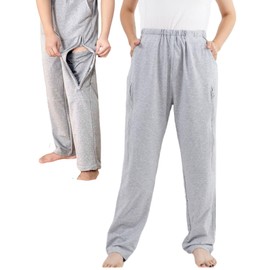 Catheter Pants for Men/Women, Urine Bag Holder with 2 Zippered Side Pockets, Holding 2x2000ml Catheter Bag for Nephrostomy, Foley, Cystostomy, Enterostomy, Urostomy Patients (XL, Grey)