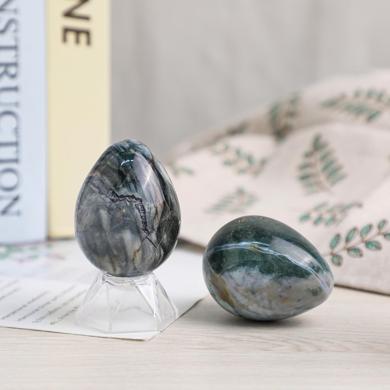 Nupuyai Ocean Jasper Crystal Egg with Acrylic Stand, Polished Stone