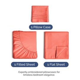 CGK Unlimited Twin XL Size 3 Piece Sheet Set - Comfy Breathable & Cooling Bed Sheets Set - Hotel Luxury Bedding for Women, Men, Kids & Teens - Deep Pockets, Easy-Fit, Super Soft & Wrinkle Free - Oeko-Tex - Coral
