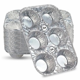G4GADGET Disposable Muffin Tins 6-Cup – Bulk Pack Aluminum Foil Baking Trays for Cupcakes & Muffins | Easy Cleanup | Pack of 25