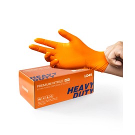LANON 8-mil Orange Disposable Nitrile Gloves, Mechanic, Heavy Duty, Food Safe, Latex and Powder Free, Fully Diamond Textured, Large