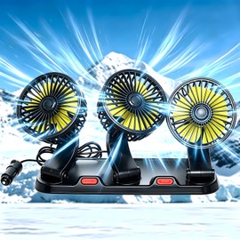 Glatiaofy 12V Car Cooling Three-Head Fan, 360° Rotation, 2-Speed Adjustable, Low Noise, Portable Fan for SUV, RV, Vehicle, Boat, Golf Cart with 51-Inch Cord