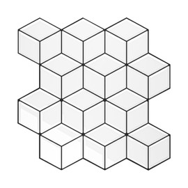 VEELIKE 3D Cube Hexagon Backsplash Tile Peel and Stick 12 Sheets White Wall Tiles Peel and Stick Waterproof Back Splash Stick on Tiles for Kitchen Bathroom Self Adhesive Ceramic Tile Sticker 12''x12''