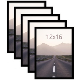 Fisnish 12x16 Picture Frame 5 Pack, Classic Black Poster Frame for Horizontal or Vertical Wall Mounting