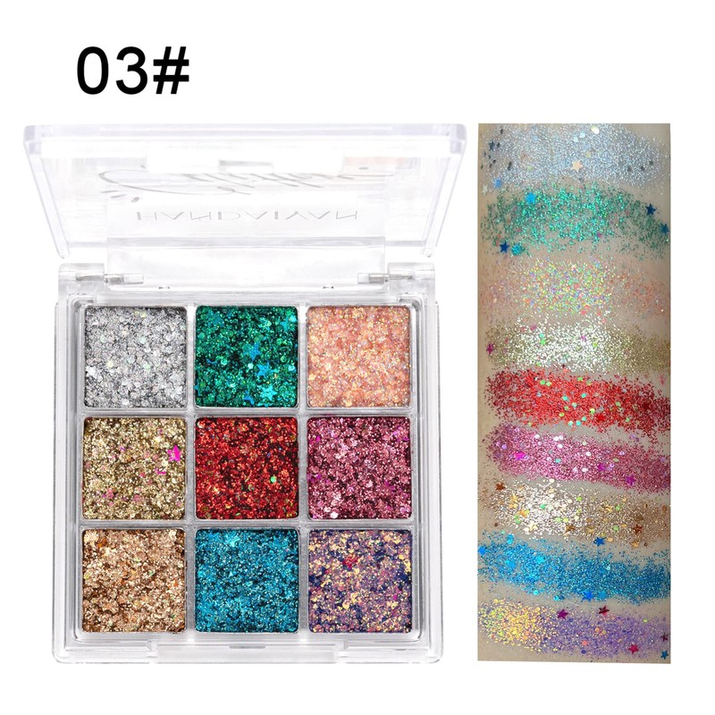 9 Colours Eyeshadow, Glitter Eyeshadow Palette, Shimmer Ultra Pigmented, Shining