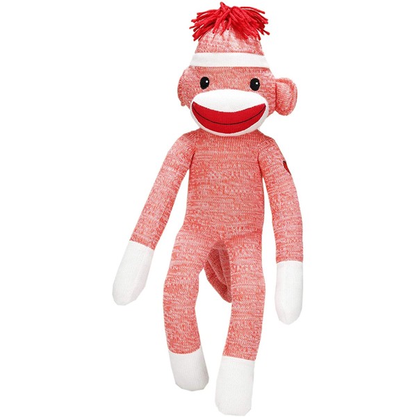 Plushland Adorable Orange Sock Monkey, The Original Traditional Hand Knitted Stuffed Animal Toy Gift-for Kids, Babies, Teens, Girls & Boys Baby Doll Present Puppet 20"