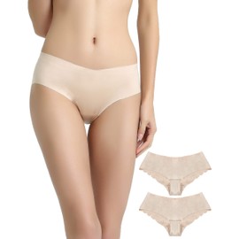 Vanever Women's No VPL Panties, 2 Pack, Invisible Hipster Underwear, Low Rise Bikini Underwear Nude L