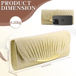 BOYSSPAA Gold Clutch Bags for Women Gold Handbag Phone Bags for Women Evening Bag with Gold Removable Chain and Interlayer for Weddings Dinners Dances Match Evening Dresses (gold)