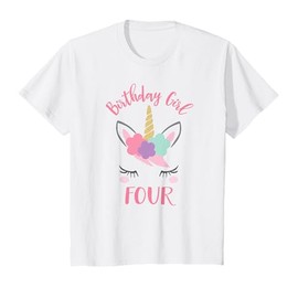 Kids 4th Birthday Shirt Girl Unicorn Fourth Birthday Outfit T-Shirt