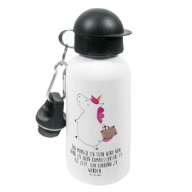 Mr. & Mrs. Panda Primary School, Bottle, Children's Drinking Bottle Unicorn Suitcase with Slogan – Colour: White