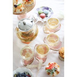 Teabloom Stovetop Safe Glass Teapot with Removable Infuser (40oz/1200ml) and Four Double Walled Glass Cups (5oz/150ml) - Classica Tea Set