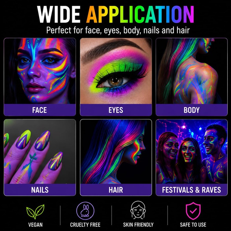 6 Color UV Reactive Neon Pigment Powder Set – Blacklight