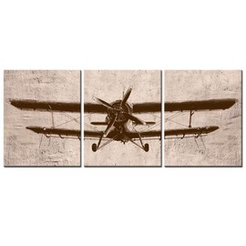 LevvArts - 3 Piece Canvas Wall Art Vintage Airplane Art for Home Bedroom Decor Abstract Aviation Painting Giclee Print Artwork Framed Ready to Hang (12"x16"x3pcs)