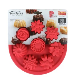Trudeau Structure Silicone Red Floral Cupcake Pan Mold 8 Flowers BPA Free
