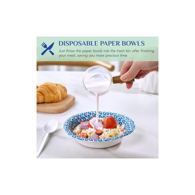 MUCHII 10 Oz Paper Bowls 150 Count Small Bowls, Blue