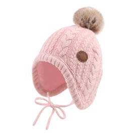 XIAOHAWANG Baby Winter Hat Girls Boys Warm Knitted Hat with Pompom Cute Baby Hat Autumn Winter, pink