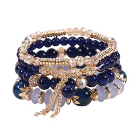 A-yeite 4Pcs Boho Multilayer Stackable Beaded Bracelets Jewelry Set for Women Men Colorful Crystal Stone Beads Stretch Bracelets Charm Bangles Summer Beach Vacation Gift (Blue)
