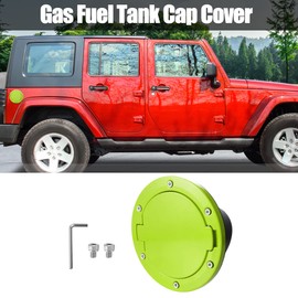 X AUTOHAUX Green Aluminum Alloy ABS Gas Fuel Tank Cap Cover for Jeep Wrangler 2007-2017 for Jeep Wrangler JK 2018 Locking Fuel Filler Cover Accessories