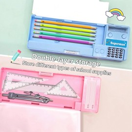 Pop Up Multifunction Pencil Case for Boys and Girls with Calculator, Sharpener, Cute School Supplies Pencil Box, Stationery Organizer, Best Gift Birthday Present for Kids (Pink)