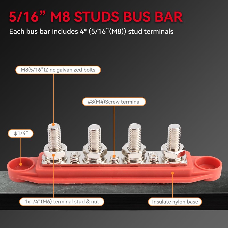 DaRui Power Distribution Block Bus Bar 5/16'' M8 Terminal Stud