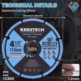 KEENTECH 4 1/2 x 7/8 Inch Diamond Cut Off Wheel for Metal Cutting, Compatible with Angle Grinder（3-Pack