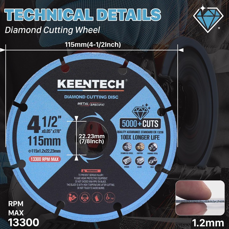 KEENTECH 4 1/2 x 7/8 Inch Diamond Cut Off Wheel