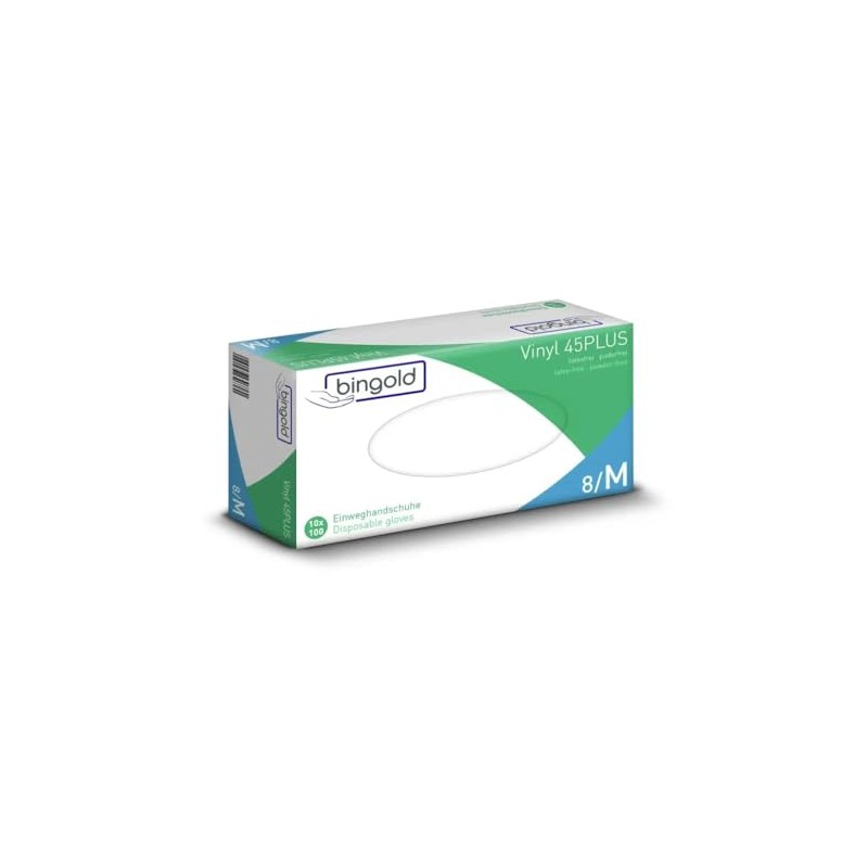 Bingold Vinyl 45Plus Disposable Gloves, Powder-Free, Pack of 100 (M)