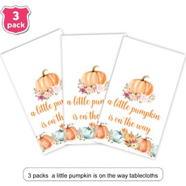 A Little Pumpkin is On The Way Tablecloths,Pumpkin Table Cover A Little Pumpkin is On The Way Baby Shower Party Decorations,Little Pumpkin Baby Shower Gender Reveal Party Decorations,51"x108"(3 Packs)