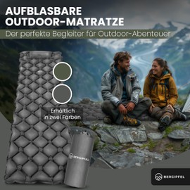 BERGIPFEL Inflatable Sleeping Mat Small Pack Size - Inflatable Air Mattress with Integrated Foot Air Pump - Ultralight Mattress Camping 7.5 cm - Camping Mat Ideal Outdoor Survival Equipment Grey