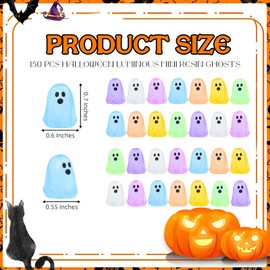 150 Pcs Halloween Luminous Mini Ghosts Figures, 7 Colors Little Resin Ghost