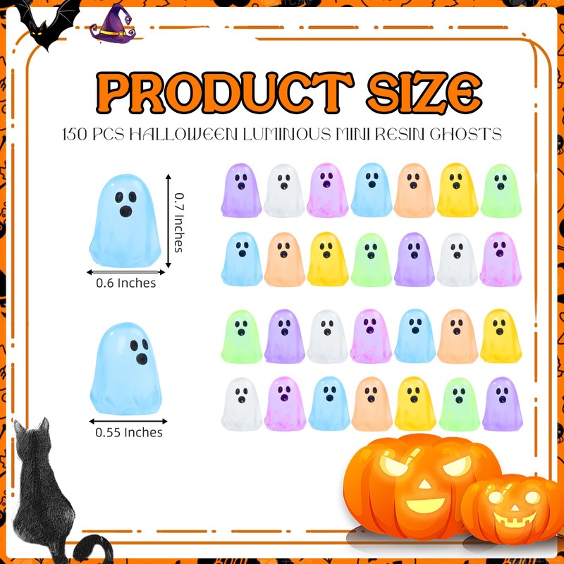 150 Pcs Halloween Luminous Mini Ghosts Figures, 7 Colors Little