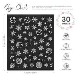 30 Sheets White Snowflakes Nail Art Sticker 3D Self-Adhesive Manicure Supplies Winter Elements Romantic Nail Decals Nail Art Design Decoration Accessories for Women and Girls﻿