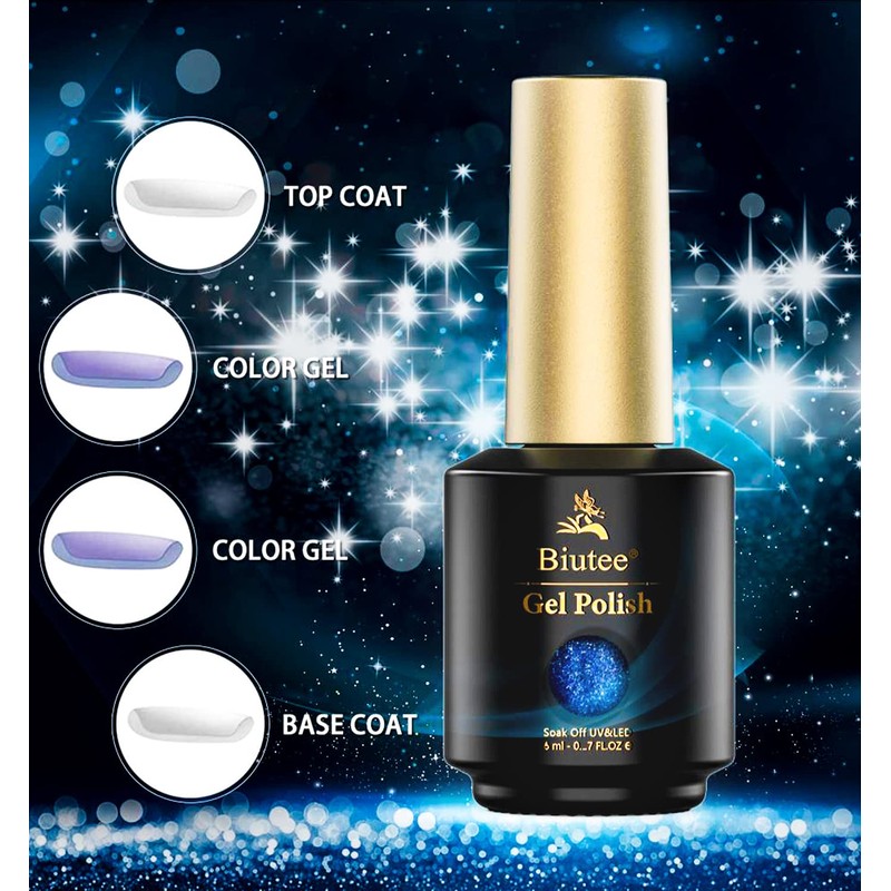Biutee Color Gel Nails, 6 Colors, Flash Nail Gel Set,